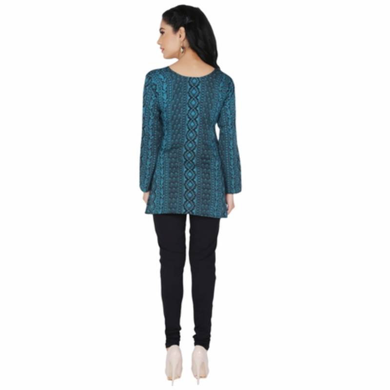 Black and blue american crepe printed stitched kurti