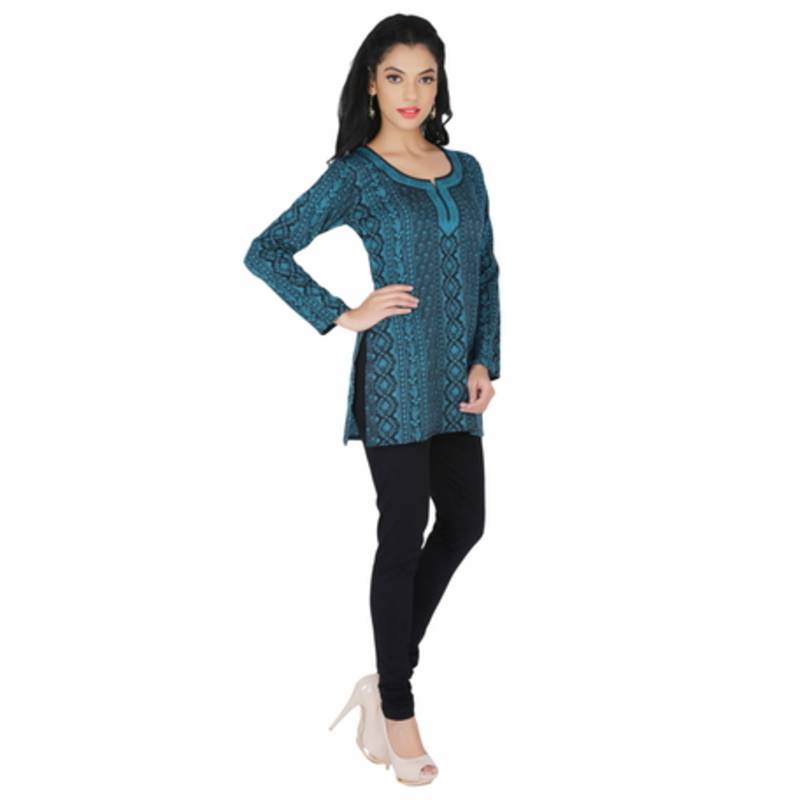Black and blue american crepe printed stitched kurti