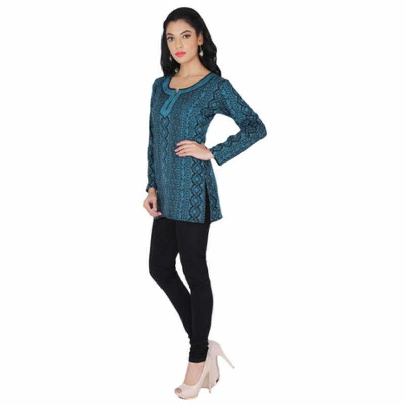 Black and blue american crepe printed stitched kurti
