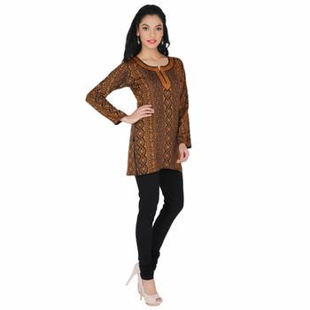 Black and yellow american crepe printed stitched kurti 1