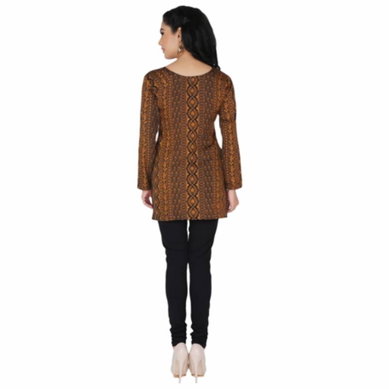 Black and yellow american crepe printed stitched kurti