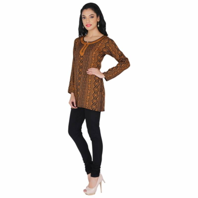 Black and yellow american crepe printed stitched kurti