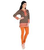Orange american crepe printed stitched kurti