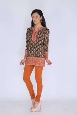 Orange american crepe printed stitched kurti 3