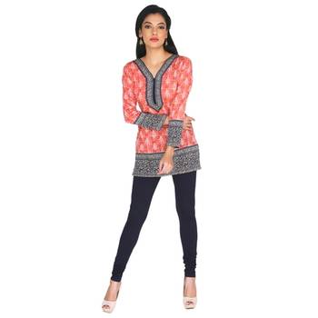 Orange american crepe printed stitched kurti 1