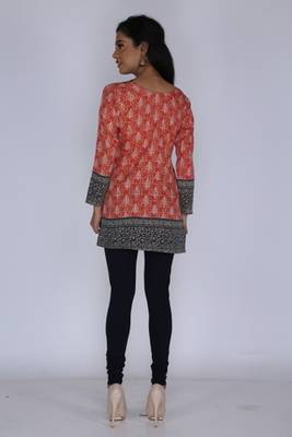 Orange american crepe printed stitched kurti 2