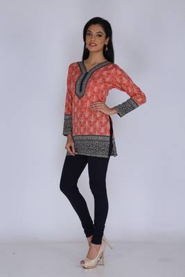 Orange american crepe printed stitched kurti 3