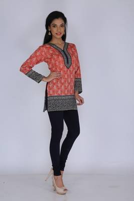 Orange american crepe printed stitched kurti 5