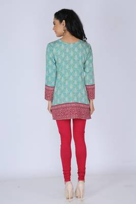 Green american crepe printed stitched kurti 2