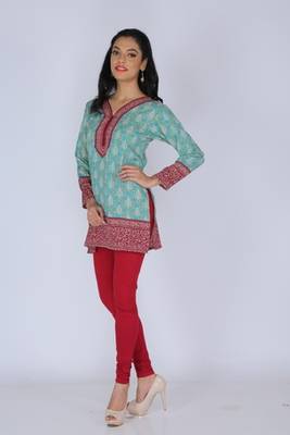 Green american crepe printed stitched kurti 3