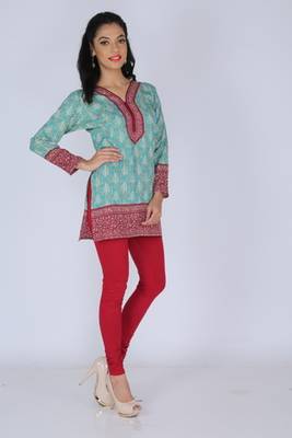 Green american crepe printed stitched kurti 5