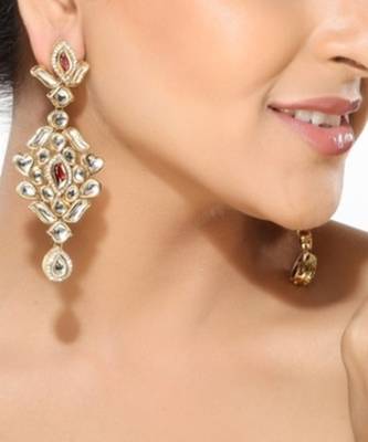 White Kundan and CZ dangler Earrings 1