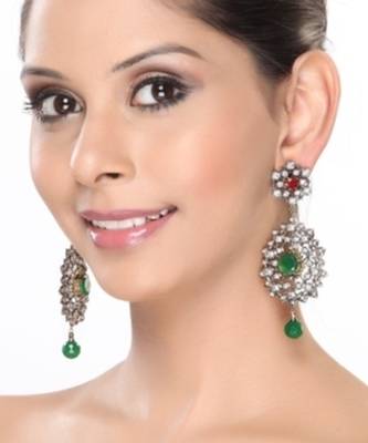 Cz Rubies And Emeralds Cluster Hanging Earrings 1