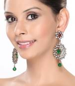 Cz Rubies And Emeralds Cluster Hanging Earrings