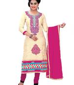 Multicolor crepe embroidered unstitched salwar with dupatta