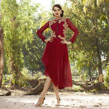 Red Embroidered Georgette Kurti 1