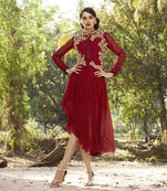 Red Embroidered Georgette Kurti