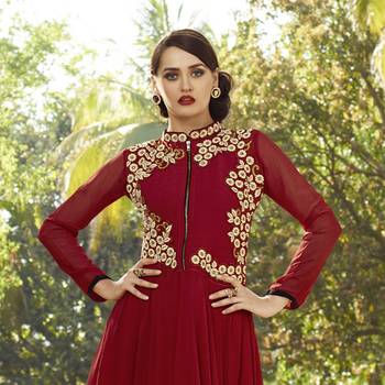 Red Embroidered Georgette Kurti 2