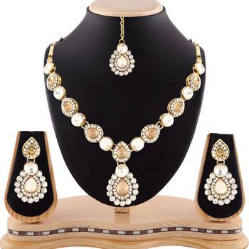 Gracefull Design Austrian Stone Gold Finishing Necklace Set With Maang Tikka 1
