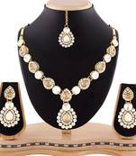 Gracefull Design Austrian Stone Gold Finishing Necklace Set With Maang Tikka