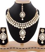 Wedding Wear Austrian Stone Gold Finishing Necklace Set With Maang Tikka