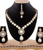 White Stone Exotic Gold Finishing Necklace Set With Maang Tikka