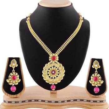 Pink Austrian Stone Trendy Design Necklace Set 1