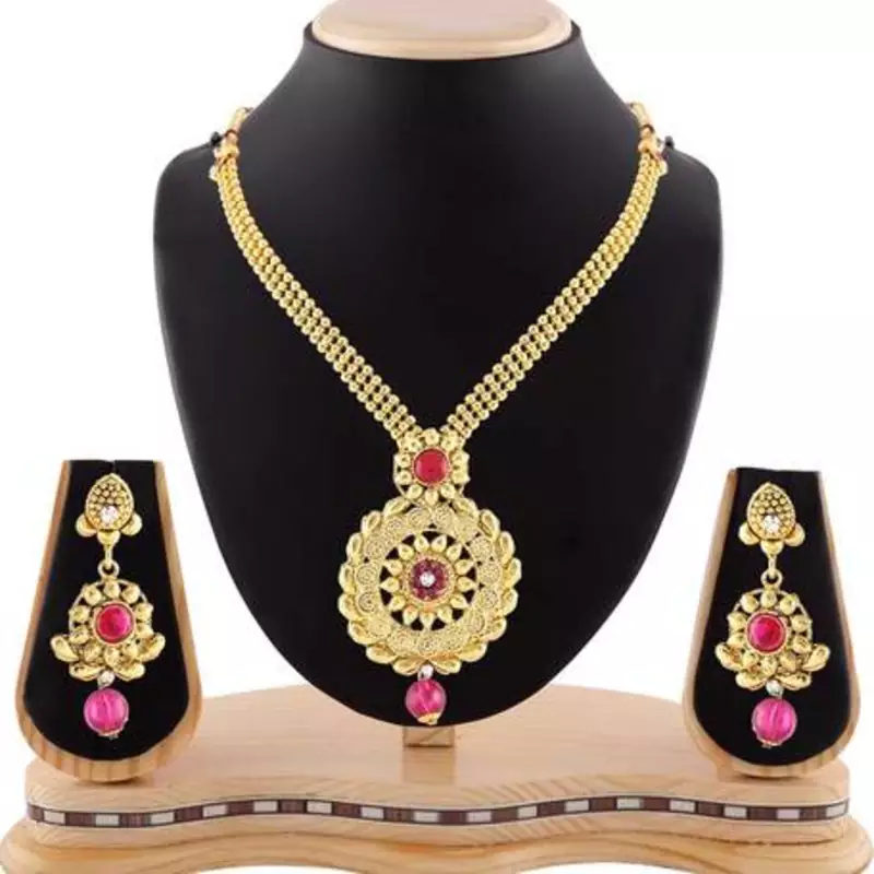 Pink Austrian Stone Trendy Design Necklace Set