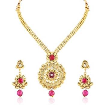 Pink Austrian Stone Trendy Design Necklace Set 2