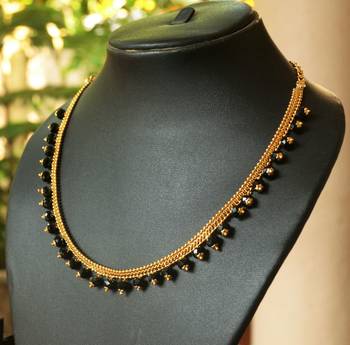Gold Plated Black Beaded Necklace 1