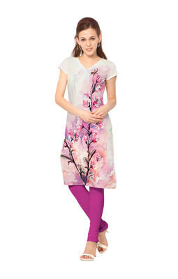 Multicolor faux crepe printed stitched kurti 1
