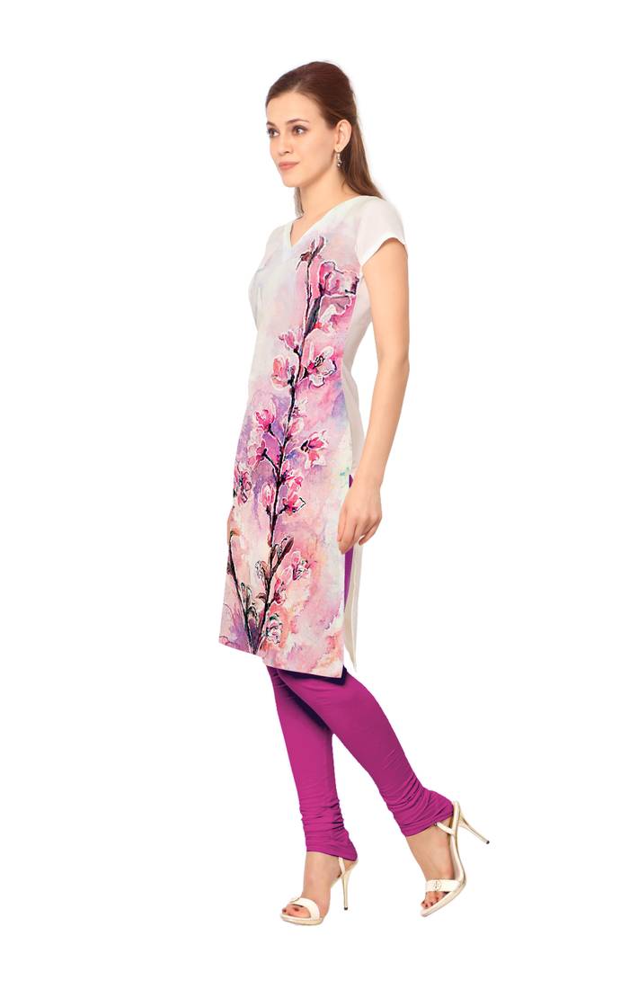 Multicolor faux crepe printed stitched kurti