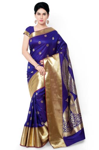 Blue art silk saree With Blouse