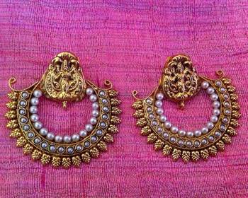 Ethnic leaves goddess lakshmi motif ram leela pearl earring Ha369w 2