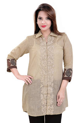 Beige Chanderi Short Kurti 1