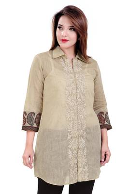 Beige Chanderi Short Kurti 3