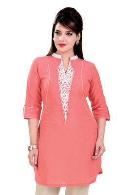 Dark  Peach Linen Short Kurti 1