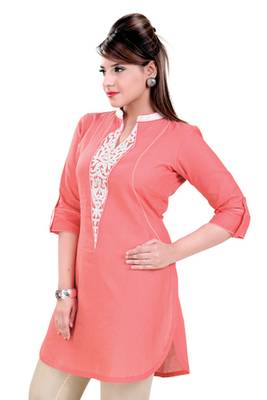 Dark  Peach Linen Short Kurti 2