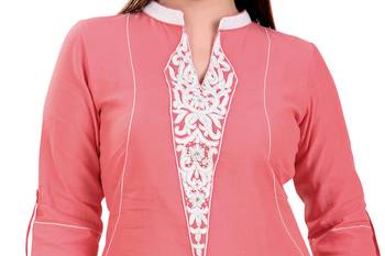 Dark  Peach Linen Short Kurti 4