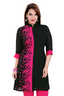 Black Chiffon Embroidered Georgette Kurti 1