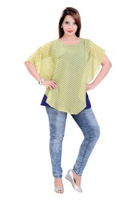 Yellow Kurti Blue Polka  Chiffon Kurti 1