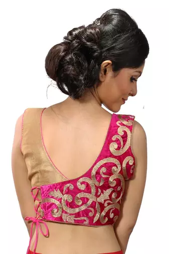 Intrigue Golden and pink velvet stitched readymade blouse