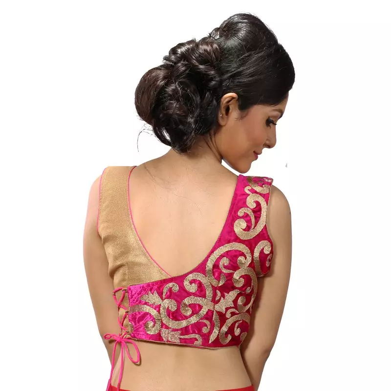 Intrigue Golden and pink velvet stitched readymade blouse