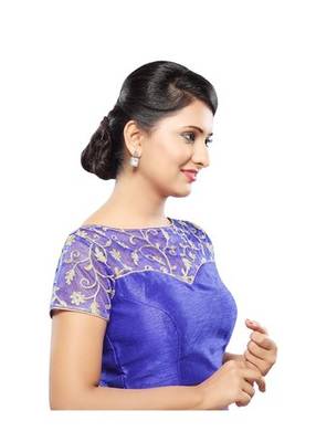 Royal Blue Embrodiery Stitched Net Readymade Blouse 1
