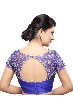 Royal Blue Embrodiery Stitched Net Readymade Blouse 3
