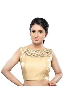 Gold No Embrodiery Stitched Tissue Readymade Blouse 1