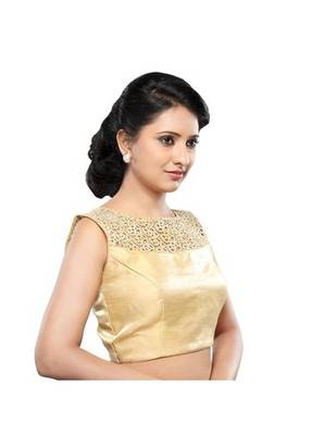 Gold No Embrodiery Stitched Tissue Readymade Blouse 4