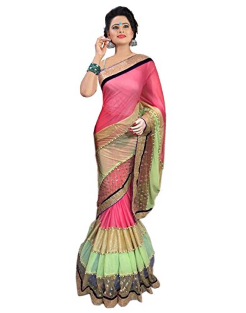 Pink-Green Lycra Designer Saree MIRA ENTERPRISE 1151726