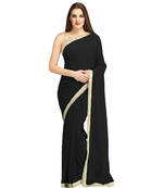 Black Plain Saree With Lace Border