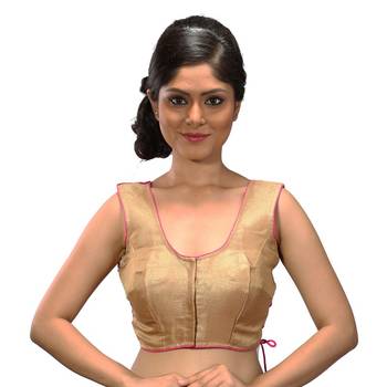 Intrigue Golden and pink velvet stitched readymade blouse 2